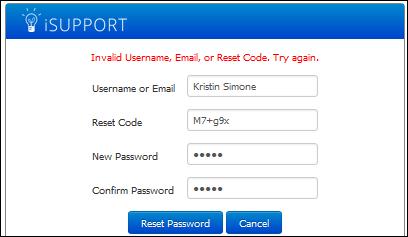 The following appears when the link is clicked: The reset code expires if more than 15 minutes has passed since the password request; the following dialog will appear.