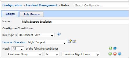 Rules Hours of Operation Setting for Rules You can now assign defined Hours of Operation to incident, problem, change, and opportunity rules; this time frame will take precedence