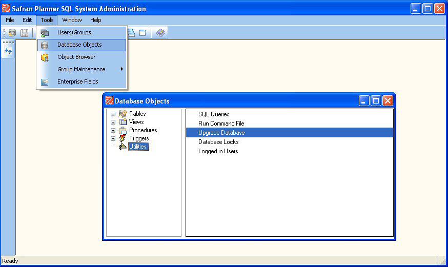 24 CHAPTER 5 Managing the Safran Planner SQL Database When the correct path is entered, the "Status message" should display "Ready to initiate Safran Planner Database".