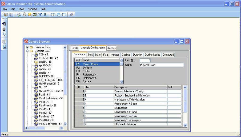 30 CHAPTER 5 Managing the Safran Planner SQL Database This initiates the object browser, which presents a tree view giving you the list of the Safran Planner SQL system object types: Calendar Sets,