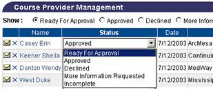 Approvals TRAIN will automatically notify administrators of course providers that are awaiting approval to be able to list courses on the system. Course Provider Approvals 1.