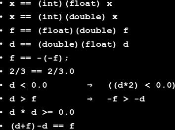 sets to TMin int double Exact conversion, as long as int has 53 bit word size int float Will round according to rounding mode 29 30 Puzzles (DNHI) For