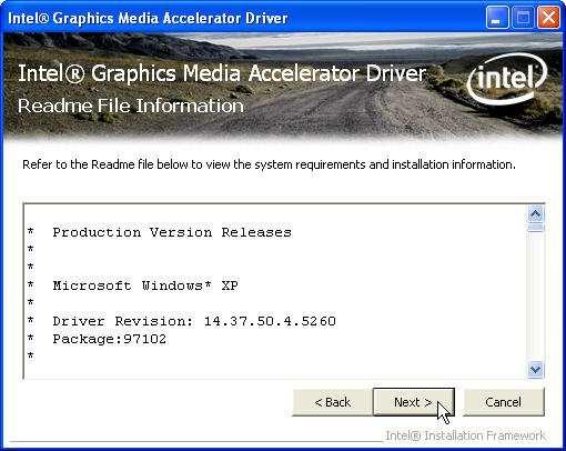 4. Click Next and the drivers for the Intel Chip
