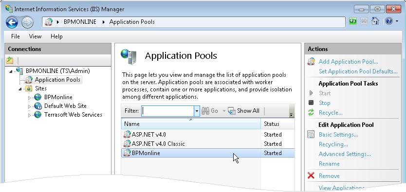 15 Setup Guide 6. In the server tree, select Application Pools. 7.