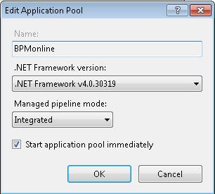 9 Editing Application Pool for BPMonline Application 8. In the opened window, specify the importing parameters (Fig. 10): Fig.