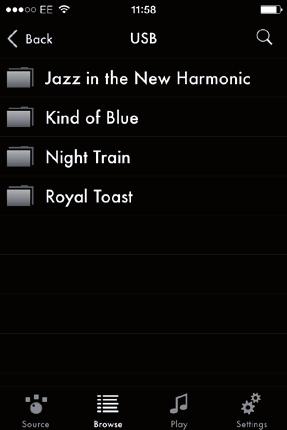Genre, for example Classical Type, for example MP3 Playing music from a network shared music source Touch Audio Server on the Select Source screen.