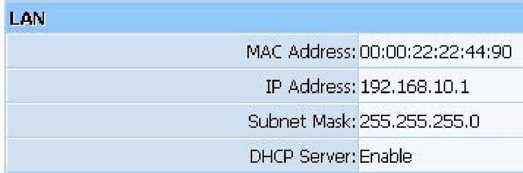 Default Gateway: The IP address of Default gateway you obtained after connect to the Internet, if you haven t connected to Internet yet, this field is 0.