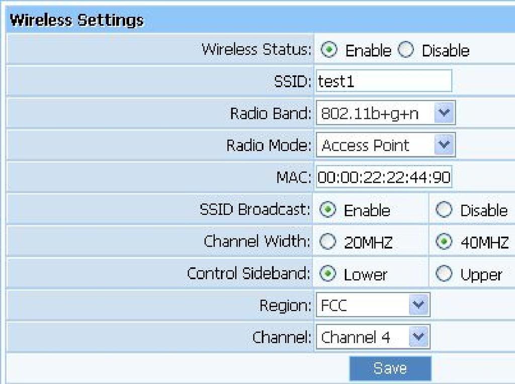Figure 4-24 Wireless network status: You can choose enable or disable to enable or disable the Wireless Network Status, if what you choose is Disable, the AP function of wireless router will be