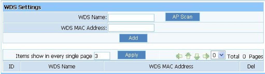 Select the item you want, and click Save button. 4.5.4. WDS Settings If you have selected WDS or AP+WDS mode in Wireless Basic-Radio Mode, please do the following configurations.