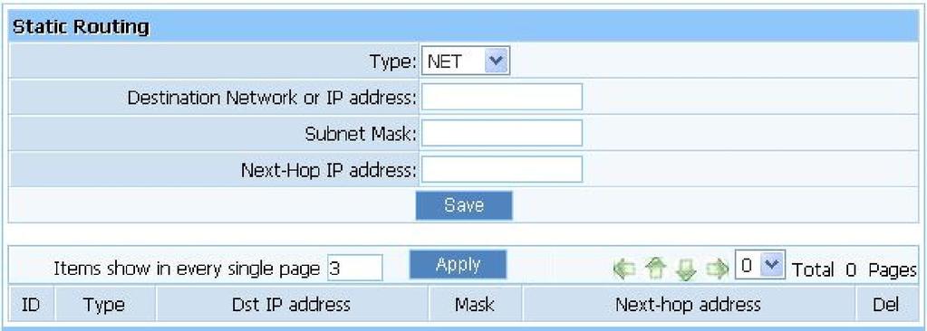 Figure 4-46 Destination Network or IP Address: Specify a certain destination Network or IP address which static route forward to.