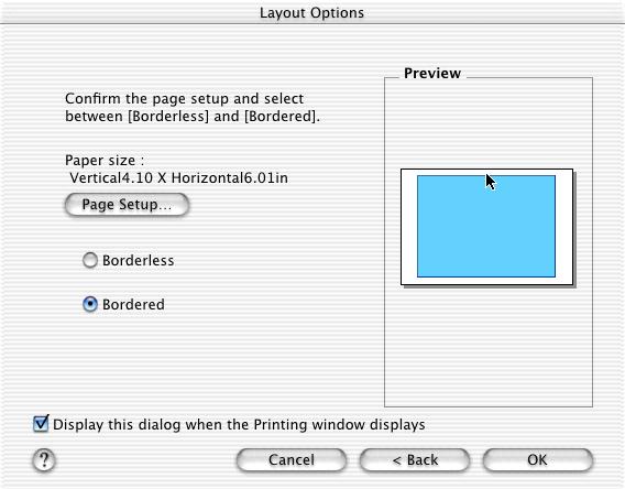 4 After returning to the Layout Options window, select Bordered or Borderless, then click the