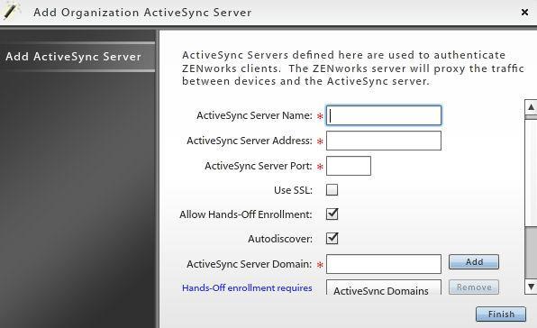 Enabling Hands-Off Enrollment for Users Associated with an ActiveSync Server Enabling the Hands-Off Enrollment option, when defining an ActiveSync server, allows any user with credentials on the