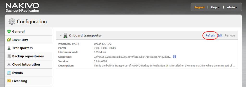 Manually Refreshing a Single Transporter To update a single Transporter, follow the steps below: 1.