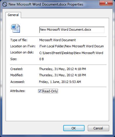 A remote user cannot rename, delete, edit or create new files inside a Read-Only Folder. Right click on any file or folder within the itwin Local Files View and select Properties.