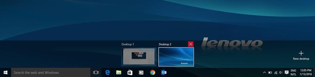 Virtual Desktops One of the new features of Windows 10 is the addition of Virtual Desktops. This allows you to have multiple desktop screens where you can keep open windows organized.