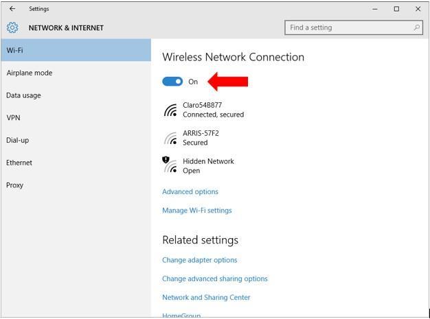 In the NETWORK & INTERNET window, you can turn