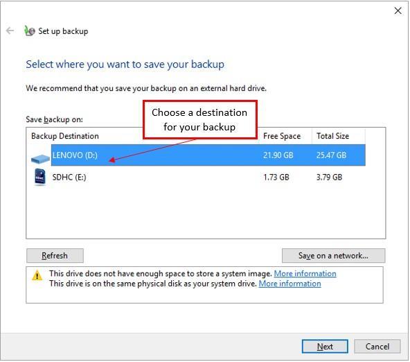 Step 3: In the Backup and Restore window, you can choose to Set up backup. Step 4: In the Set up backup window, choose where you want to store your backup.