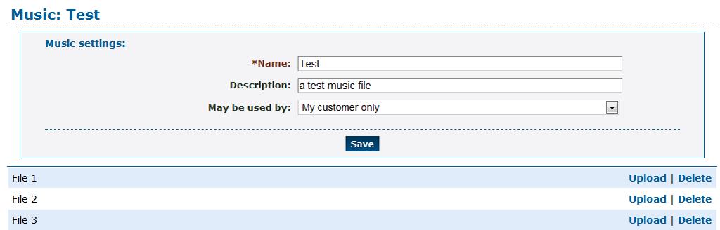 Music 7. Click Upload for File 1 or the first available file. 8. Either select a sound file that is already in the system or click Choose file and locate a file for upload. 9.
