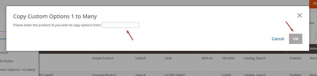 3.4.2 Load Options To apply options template to a product or multiple products in bulk select the dropdown.