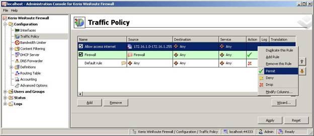 net- Trong cửa sổ Traffic Policy, chuột phải ô Translation của rule Allow access inter, Edit translation -