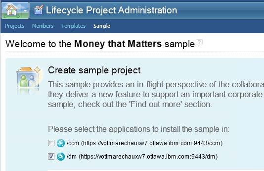 4. In the Create sample project section, ensure that only the /dm check box is selected, as illustrated in the following figure.