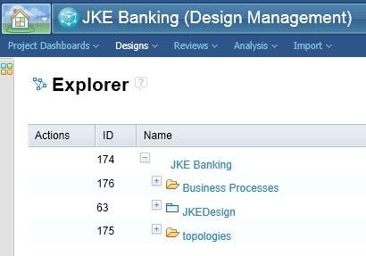 Notice that a configuration space named JKE Banking (Design Management) is created automatically to manage all resource version information.