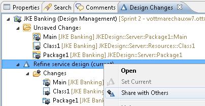 12. 13. 14. Open the Design Changes view (Window > Show View > Others) to display all the available views. A change set is created to capture all your changes (triangle icon).