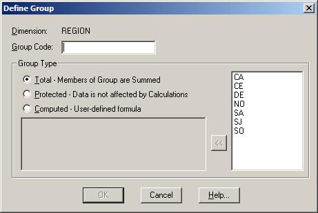 Define Group dialog box Use to add an item that will define a group of items.
