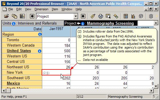 A Sample Table This Browser window shows a sample table: This table has the following dimensions: Units and Project are in the dimension bar.