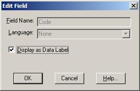 Edit Field dialog box Changes the name and display attributes of the active dimension field. Note: You must be in a Dimension view (184) to use this command.