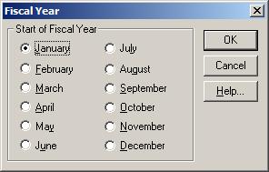 Fiscal Year dialog box Use to select a month for the beginning of the fiscal year for the active table.