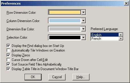 Preferences dialog box Use to set Browser environment options. To open: From the Window menu, choose Preferences. Press Alt, W, P.
