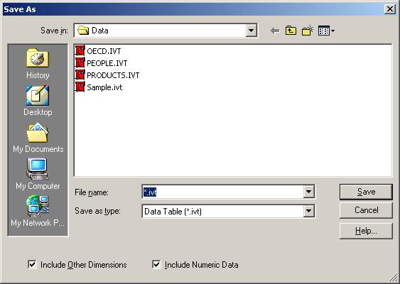 Save As dialog box Initiates one of the following actions: Saves all or part of an existing table as a new table. Exports table data into other file formats.