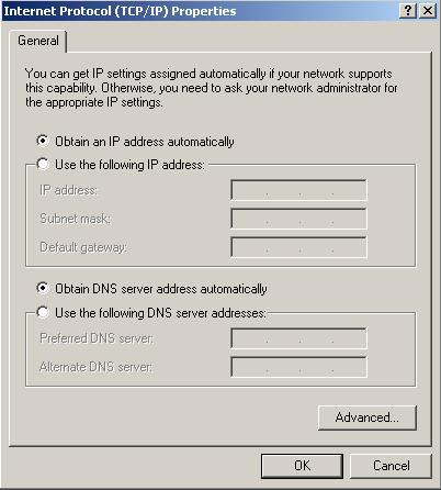 Choose Obtain an IP address automatically and Obtain DNS