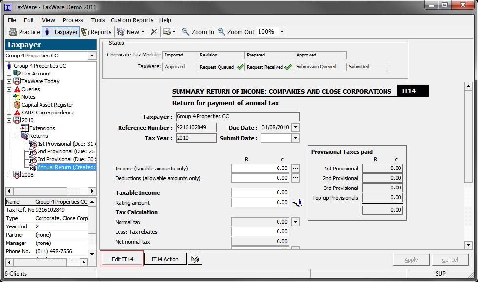 How to link to the Corporate Tax Module from TaxWare If Corporate Tax Module has been installed on