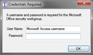 If the user is prompted for credentials after clicking on open, please enter the same credentials as used in Microsoft Access, and then click on ok.