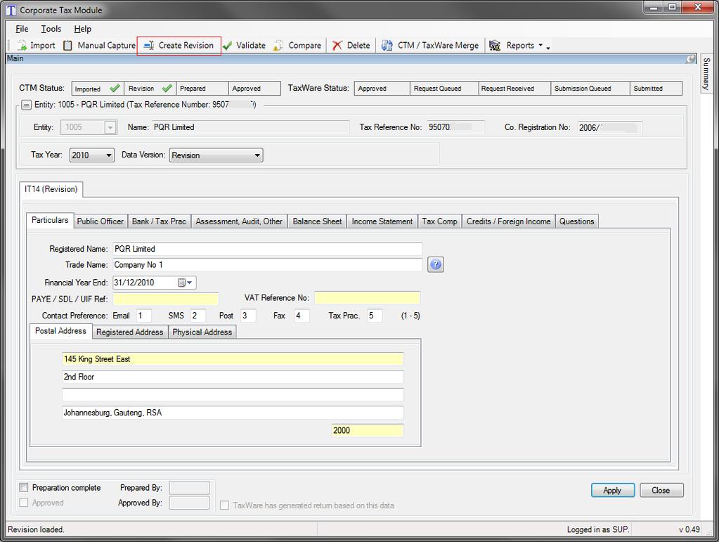 If Create automatic revision after file import was not ticked under Tools Options, the user needs to click on