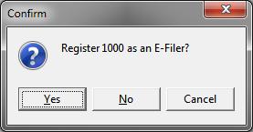If all the compulsory fields have been captured in TaxWare the user will be prompted to confirm registration of the entity as an E-Filer. Click on Yes to continue.