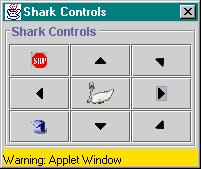 The buttons can redirect the shark, move it up or down, or make it dive or rise. The object of the game is to pass under the prey animals while fully submerged.