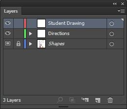 Your exercise file has 3 layers. The bottom layer is called Shapes and it contains the image of elements that we are going to ask you to draw.