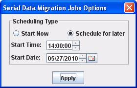 5 Performing Data Migration Starting Serial Scheduled Jobs Click Offline to schedule a data migration job in which the servers affected by the migration job are down. 7.