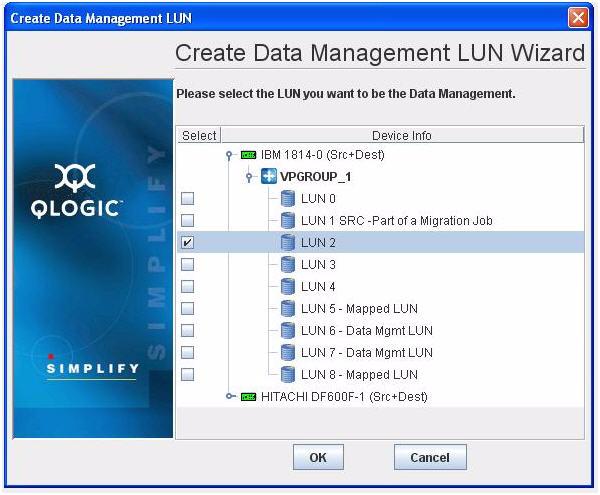 5 Performing Data Migration Creating and Removing a Data Management LUN Figure 5-11. Create Date Management LUN Wizard c. To save your changes and close the wizard, click OK.