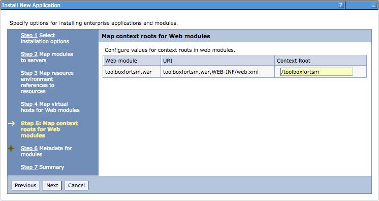 On the Map context roots for Web modules panel change