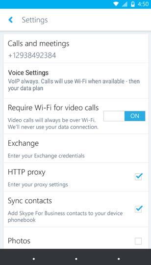 Page 13 3. Use the checkboxes and toggle keys to change your preferences. Preferences are listed in the following text. Calls and meetings Enter your Android phone number with country/region codes.