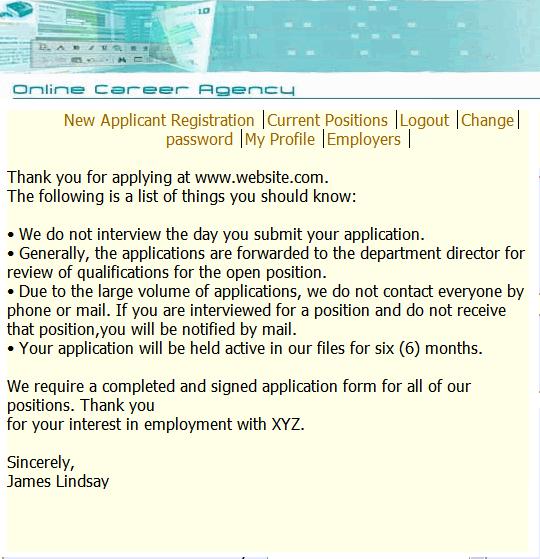 The Application Confirmation Page Figure 1-6 Applicant Confirmation Page Once a job applicant has registered and submitted their application for a particular job posting, the Applicant Confirmation