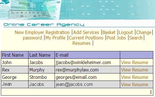 The View Applicants Page Figure 1-18 View Applicants Page The View Applicants Page allows the employer to view a list of applicants for a particular job posting,