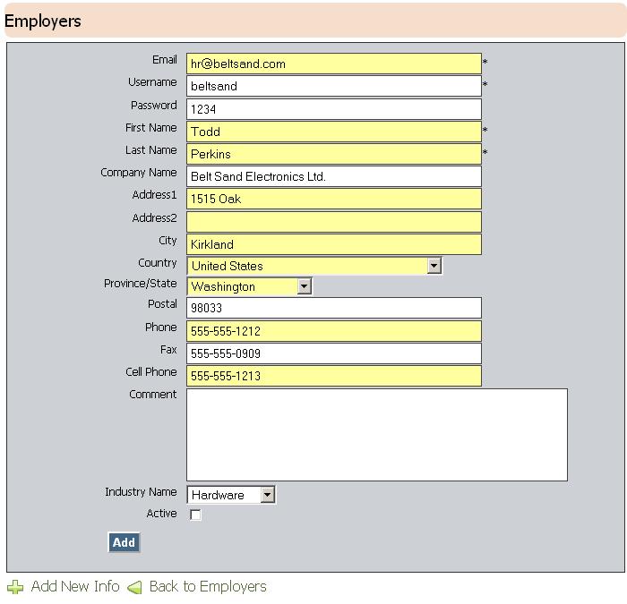 Adding a New Employer 1) To add a new employer, click the Add Employers hyperlink from the