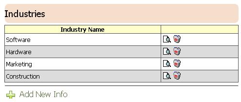 Managing Industry Types Figure 8-3 Industries page The Industries page (Figure 8-3) allows you to create, edit, and delete industry categories to identify specific employer groups.
