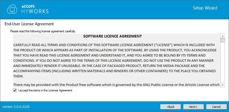 5. On License Agreement screen, select if you accept the terms and click on Next