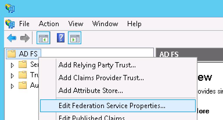 Locate the Root folder "ADFS" and select "Edit Federation